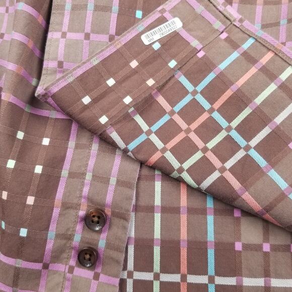 Bertino Brown Pink Blue Button Down Men's Shirt  Size Medium - Picture 7 of 7